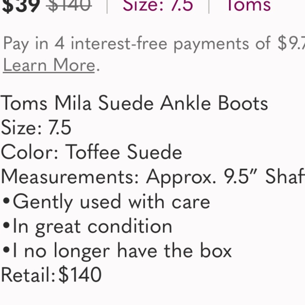 Toms Mila Toffee Wrap Laces Suede stacked Block 3” Heel Boots 10 Pristine $98 - Picture 8 of 14